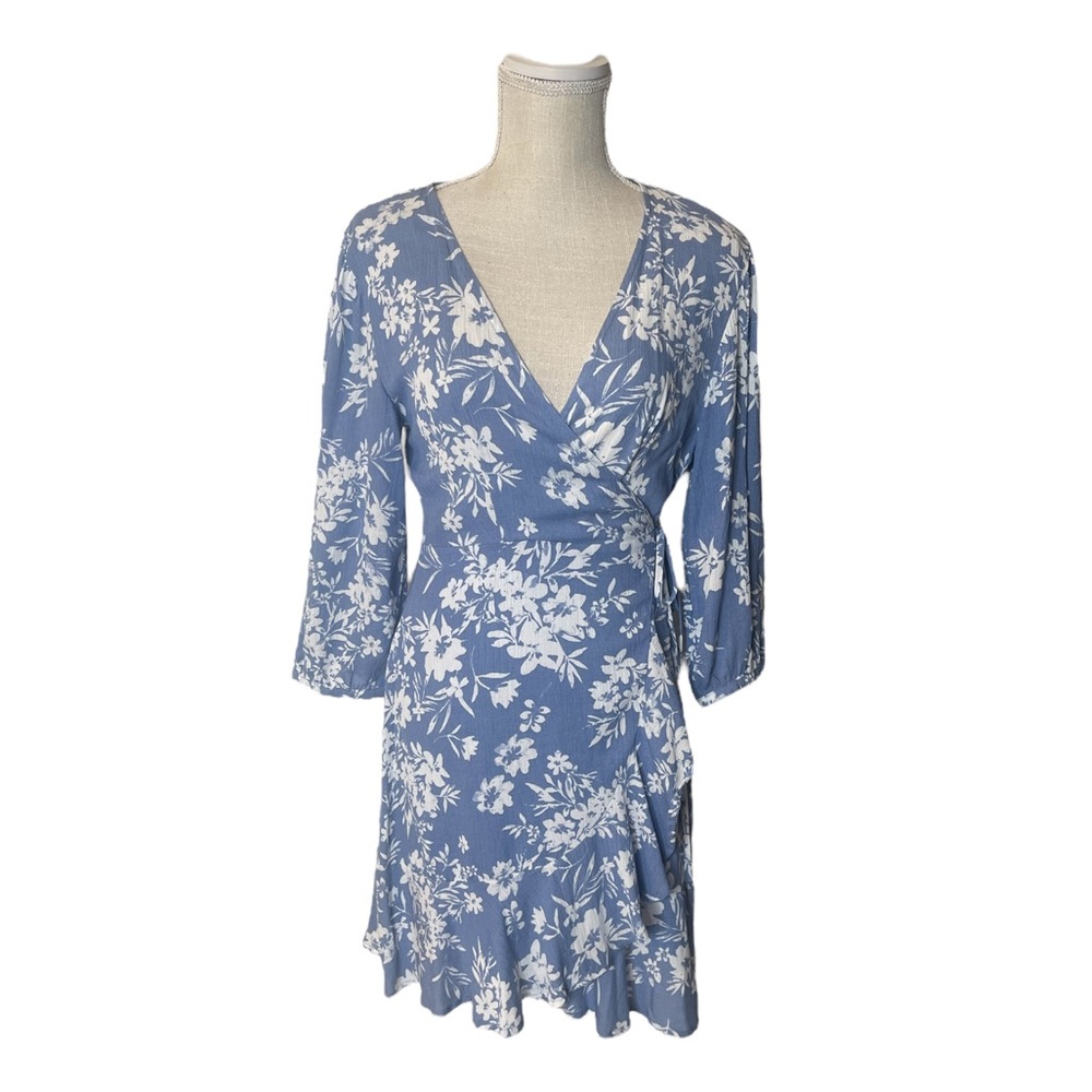 Lulu’s Floral in This Together Dusty Blue Floral Print Wrap Dress - Picture 2 of 14